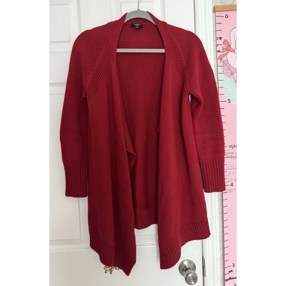 Talbots Petite Small Burgundy Red Open Front Cotton Blend Cardigan